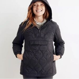 Madewell Quilted Packable Popover Puffer Jacket - Black, size Large